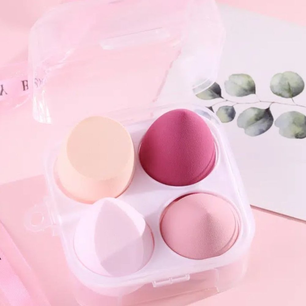 4 Pcs Beauty Eggs Transparent Box Flawless For Creams, Powders And Liquids